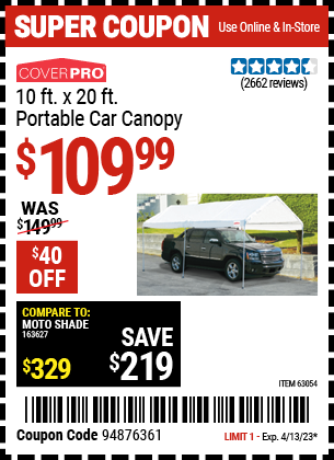 Harbor Freight Tools Coupons, Harbor Freight Coupon, HF Coupons-10 Ft X 20 Ft Car Canopy