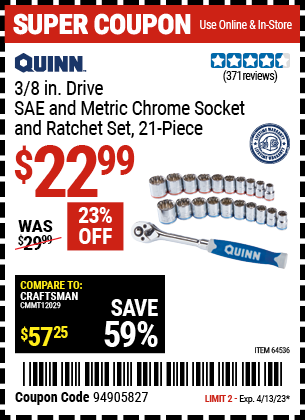 Harbor Freight Tools Coupons, Harbor Freight Coupon, HF Coupons-Quinn 21 Piece, 3/8