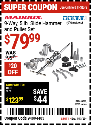 Harbor Freight Tools Coupons, Harbor Freight Coupon, HF Coupons-Maddox 9 Way, 5 Lb. Slide Hammer Puller Set