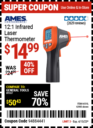 Harbor Freight Tools Coupons, Harbor Freight Coupon, HF Coupons-12:1 Infrared Laser Thermometer