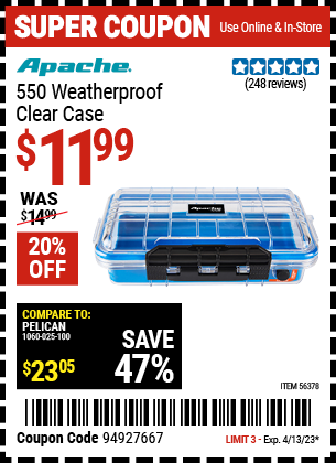 Harbor Freight Tools Coupons, Harbor Freight Coupon, HF Coupons-APACHE 550 CLEAR CASE