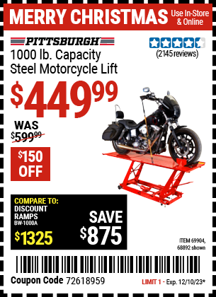 Harbor Freight Coupons, HF Coupons, 20% off - 1000 Lb. Capacity Motorcycle Lift