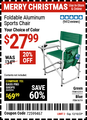 Harbor Freight Coupons, HF Coupons, 20% off - Foldable Aluminum Sports Chair