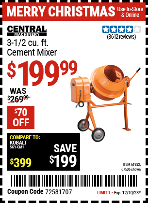 Harbor Freight Coupons, HF Coupons, 20% off - 3-1/2 Cubic Ft. Cement Mixer