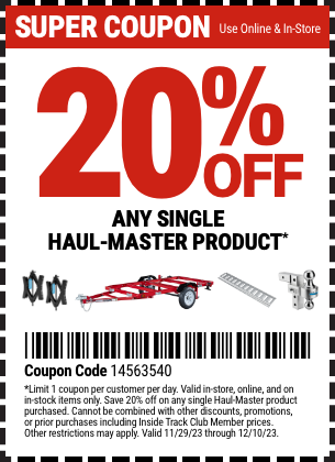 Harbor Freight Coupons, HF Coupons, 20% off - Any Single Haul_Master Product