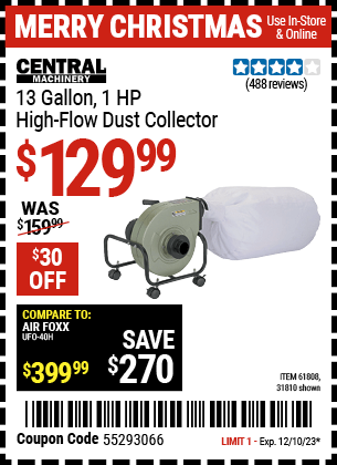 Harbor Freight Coupons, HF Coupons, 20% off - 13 Gallon Industrial Portable Dust Collector