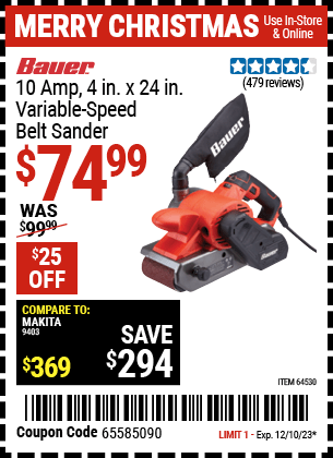 Harbor Freight Coupons, HF Coupons, 20% off - 10 Amp 4 in. x 24 in. Variable Speed Belt Sander