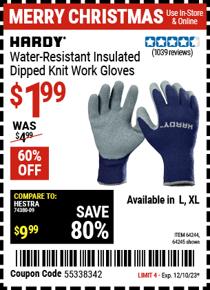 Harbor Freight Coupons, HF Coupons, 20% off - Thermal Knit Cold Weather Work Gloves