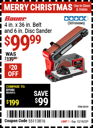 Harbor Freight Coupons, HF Coupons, 20% off - 4 in. x 36 in. Belt and 6 in. Disc Sander