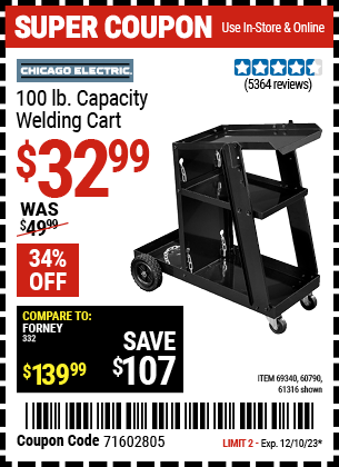 Harbor Freight Coupons, HF Coupons, 20% off - Mig-flux Welding Cart