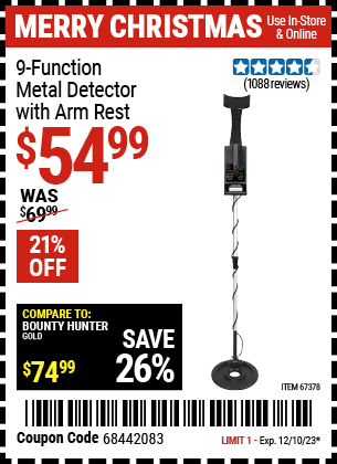 Harbor Freight Coupons, HF Coupons, 20% off - 9 Function Metal Detector With Arm Rest