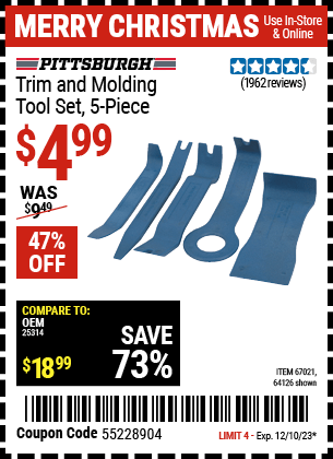 Harbor Freight Coupons, HF Coupons, 20% off - 5 Piece Auto Trim And Molding Tool Set