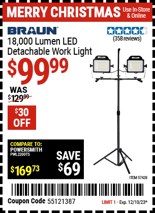 Harbor Freight Coupons, HF Coupons, 20% off - 18,000 Lumen LED Detachable Work Light