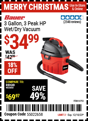 Harbor Freight Coupons, HF Coupons, 20% off - 3 Gallon Wet/dry Vacuum