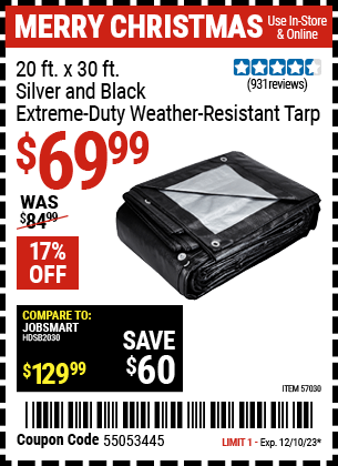 Harbor Freight Coupons, HF Coupons, 20% off - 20 Ft. X 30 Ft. Silver & Black Extreme Duty Weather Resistant Tarp