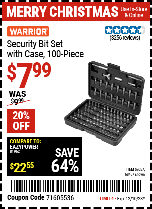 Harbor Freight Coupons, HF Coupons, 20% off - 100 Piece Security Bit Set