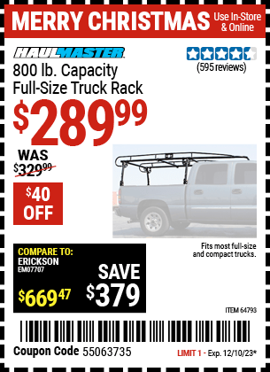 Harbor Freight Coupons, HF Coupons, 20% off - HAUL-MASTER 800 Lbs. Capacity Full Size Truck Rack for $229.99