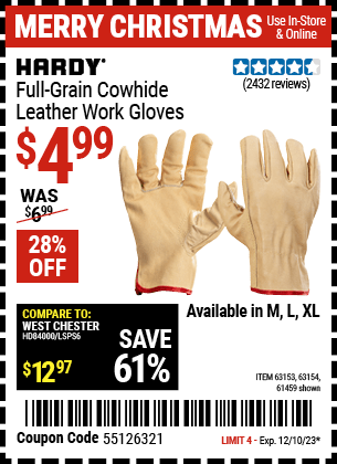Harbor Freight Coupons, HF Coupons, 20% off - Full Grain Leather Work Gloves X-Large