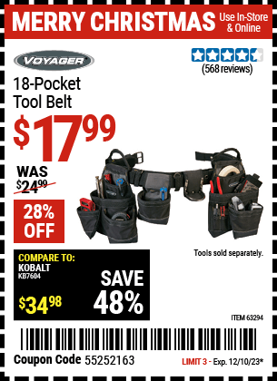 Harbor Freight Coupons, HF Coupons, 20% off - 18 Pocket Heavy Duty Tool Belt