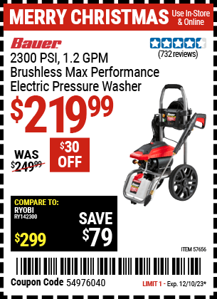 Harbor Freight Coupons, HF Coupons, 20% off - 2300 PSI 1.2 GPM Brushless Max Performance Electric Pressure Washer