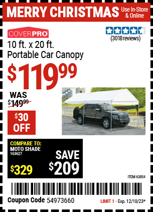 Harbor Freight Coupons, HF Coupons, 20% off - 10 Ft X 20 Ft Car Canopy