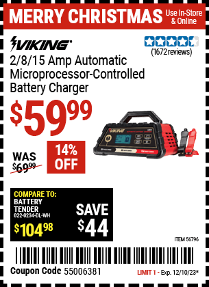 Harbor Freight Coupons, HF Coupons, 20% off - 2/8/15 Amp Automatic Microprocessor Controlled Battery Charger