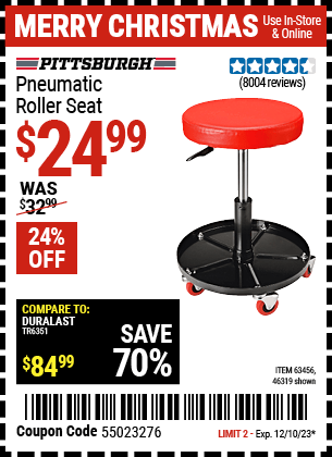 Harbor Freight Coupons, HF Coupons, 20% off - Mechanic's Roller Seat, Pneumatic Adjustable Roller Seat