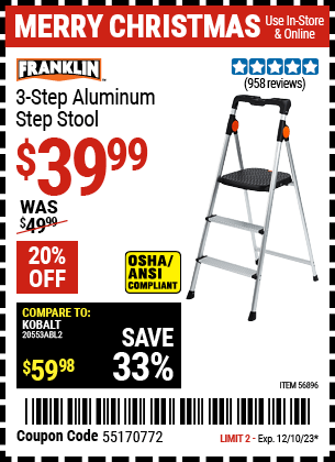 Harbor Freight Coupons, HF Coupons, 20% off - 3 Step Aluminum Step Stool