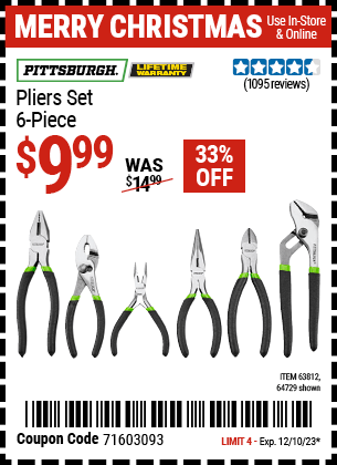Harbor Freight Coupons, HF Coupons, 20% off - 6 Piece Pliers Set
