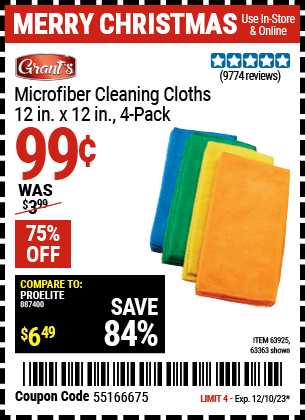 Harbor Freight Coupons, HF Coupons, 20% off - Microfiber Cleaning Cloths Pack Of 4