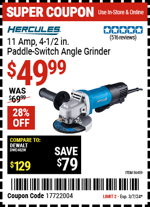 Harbor Freight Coupons, HF Coupons, 20% off - Hercules 4-1/2
