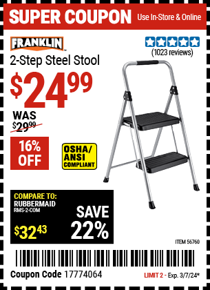 Harbor Freight Coupons, HF Coupons, 20% off - FRANKLIN Two-Step Stool