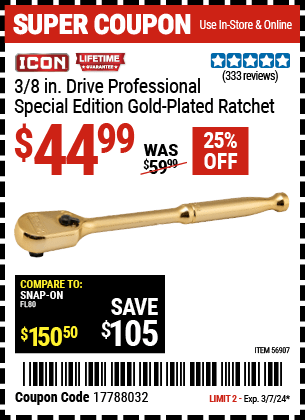 Harbor Freight Coupons, HF Coupons, 20% off - ICON 3/8 in. Drive Professional Ratchet 