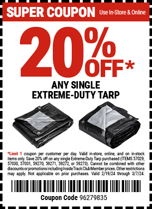 Harbor Freight Coupons, HF Coupons, 20% off - 12 ft. x 20 ft. Silver & Black Extreme Duty Weather Resistant Tarp