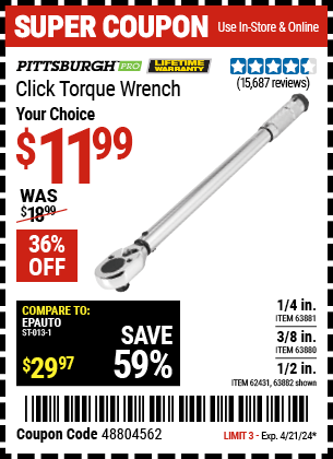 Harbor Freight Coupons, HF Coupons, 20% off - Click-type Torque Wrenches