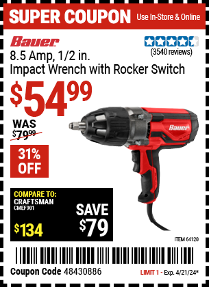 Harbor Freight Coupons, HF Coupons, 20% off - Bauer 1/2