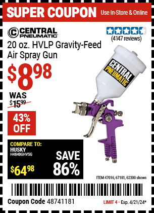 Harbor Freight Coupons, HF Coupons, 20% off - 20 Oz. Gravity Feed Spray Gun