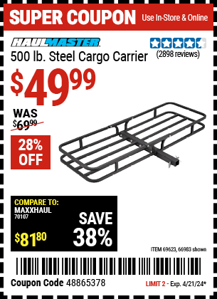 Harbor Freight Coupons, HF Coupons, 20% off - 500 Lb. Capacity Deluxe Steel Cargo Carrier