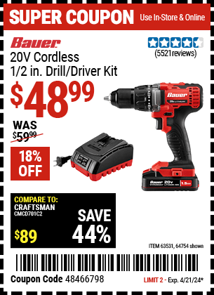 Harbor Freight Coupons, HF Coupons, 20% off - 20v Hypermax Lithium 1/2 In. Drill/driver Kit