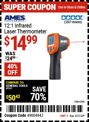Harbor Freight Coupons, HF Coupons, 20% off - 12:1 Infrared Laser Thermometer