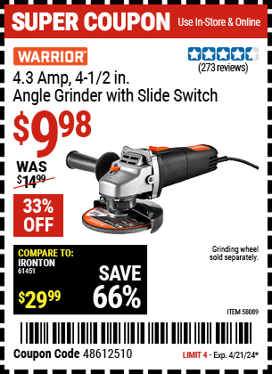 Harbor Freight Coupons, HF Coupons, 20% off - WARRIOR 4.3 Amp 