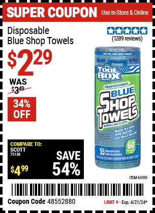Harbor Freight Coupons, HF Coupons, 20% off - Disposable Blue Shop Towels