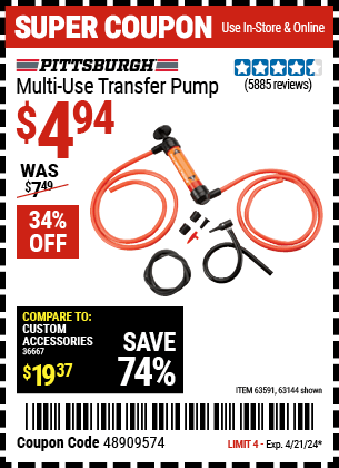 Harbor Freight Coupons, HF Coupons, 20% off - Multi-use Transfer Pump