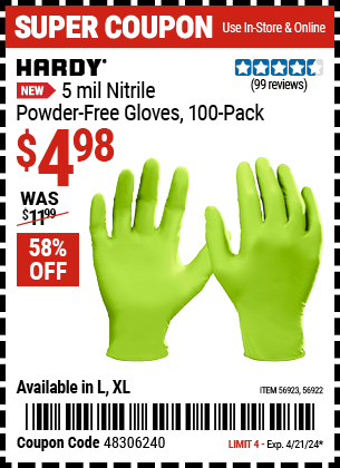 Harbor Freight Coupons, HF Coupons, 20% off - Powder-Free Nitrile Gloves Pack of 100