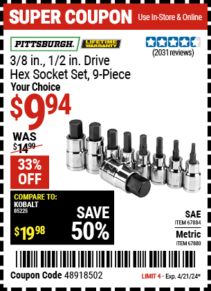 Harbor Freight Coupons, HF Coupons, 20% off - 9 Piece 3/8