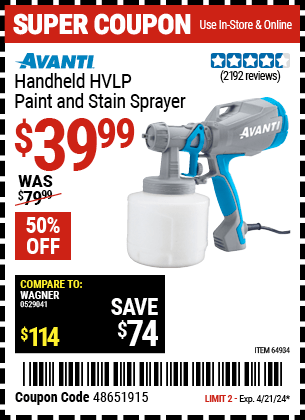 Harbor Freight Coupons, HF Coupons, 20% off - Avanti Hvlp Hand Held Paint Sprayer