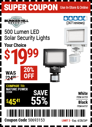 Harbor Freight Coupons, HF Coupons, 20% off - 500 Lumens Led Solar Security Light