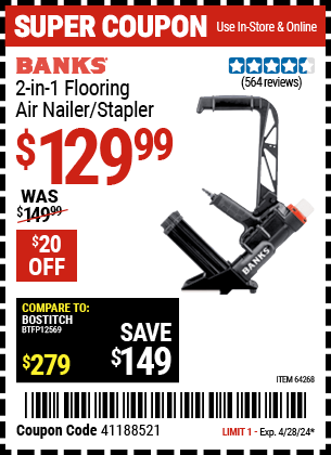 Harbor Freight Coupons, HF Coupons, 20% off - 2 In 1 Flooring Air Nailer/stapler