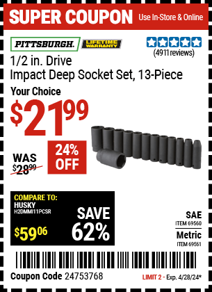 Harbor Freight Coupons, HF Coupons, 20% off - 13 Piece, 1/2