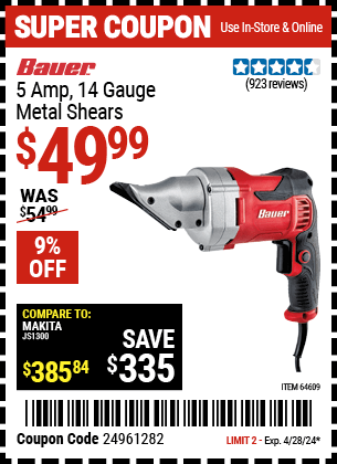 Harbor Freight Coupons, HF Coupons, 20% off - 14 Guage, 5 Amp Swivel Head Shears